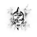 A rocket launch with David Bowie's face at Lazarus blurred in smoke from the rocket. tattoo design idea