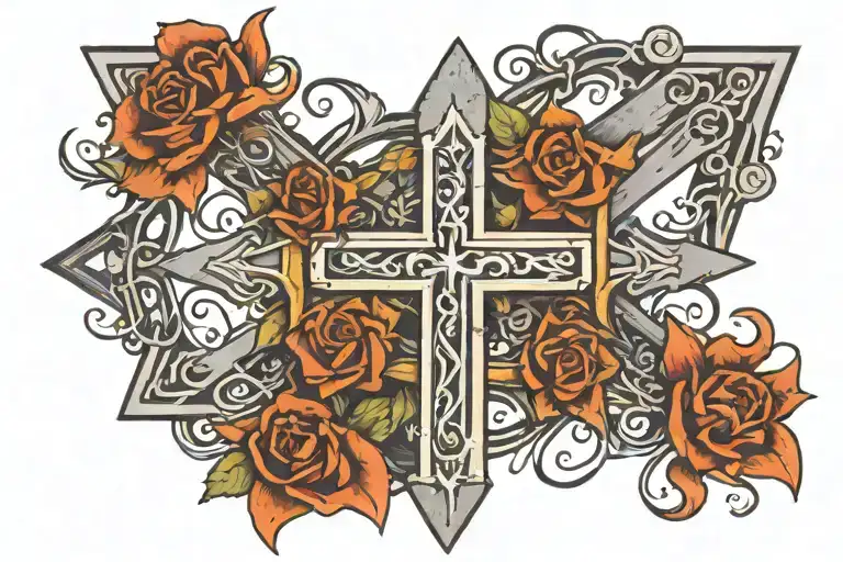 concrete trowel cross intertwined tattoo design idea