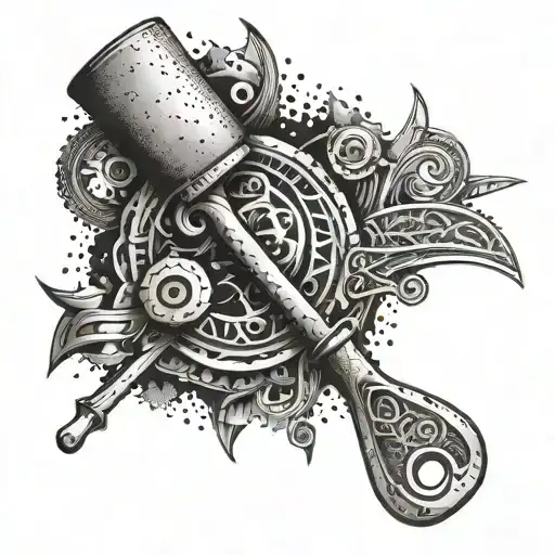 An intricate design incorporating tools of the concrete finishing trade, such as trowels and levels tattoo design idea