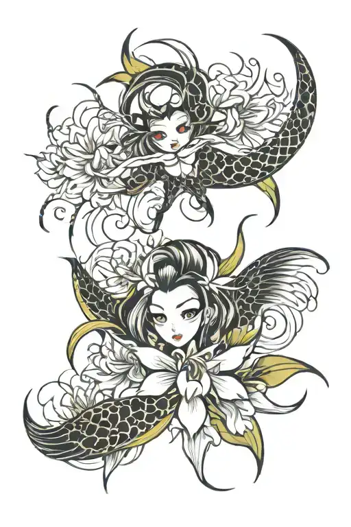 SPIDERLILY AND KOI FISH tattoo design idea