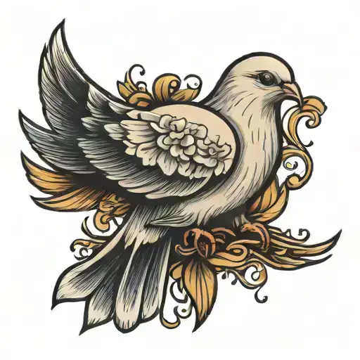 dove carrying bannner with the name Willie Roy  tattoo design idea
