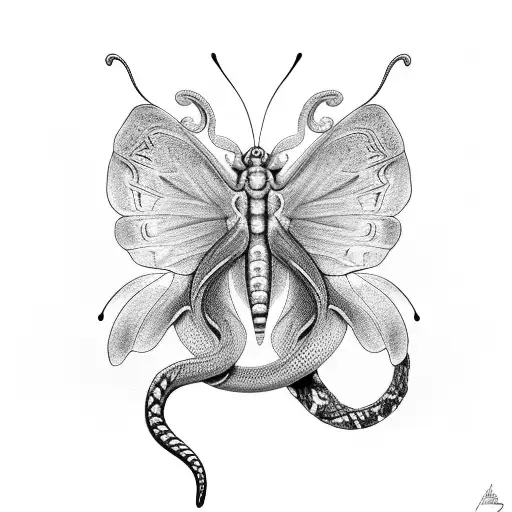Butterfly whith snake  tattoo design idea