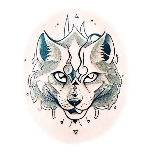 A traditional style tattoo of a cat, wolf, lion, and owl intertwined in a punk rock design tattoo design idea