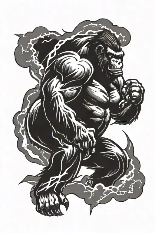 Dark clouds, Lightning, Storm, Thunder, Gorilla  tattoo design idea