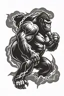 Dark clouds, Lightning, Storm, Thunder, Gorilla  tattoo design idea