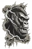 Dark clouds, Lightning, Storm, Thunder, Gorilla  tattoo design idea