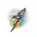 crow with a knife tattoo design idea