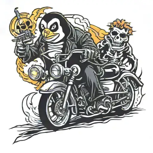 penguin x ghost rider   tattoo design idea