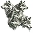 pack of 4 wolves aligning 1 alpha and 3 female tattoo design idea