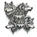 pack of 4 wolves aligning 1 alpha and 3 female tattoo design idea