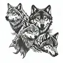 pack of 4 wolves aligning 1 alpha and 3 female tattoo design idea