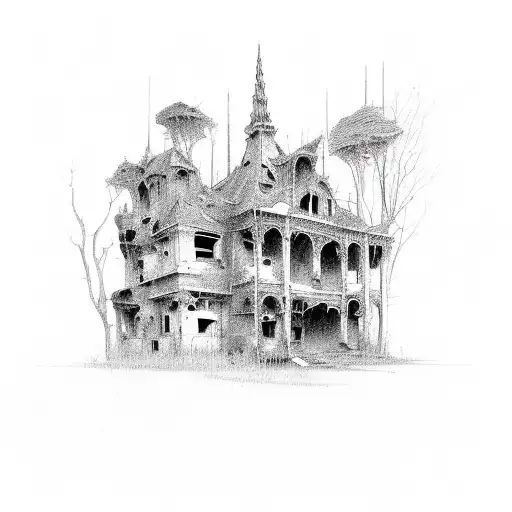 abandoned building tattoo design idea