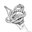 skeleton hand holding snake tattoo design idea