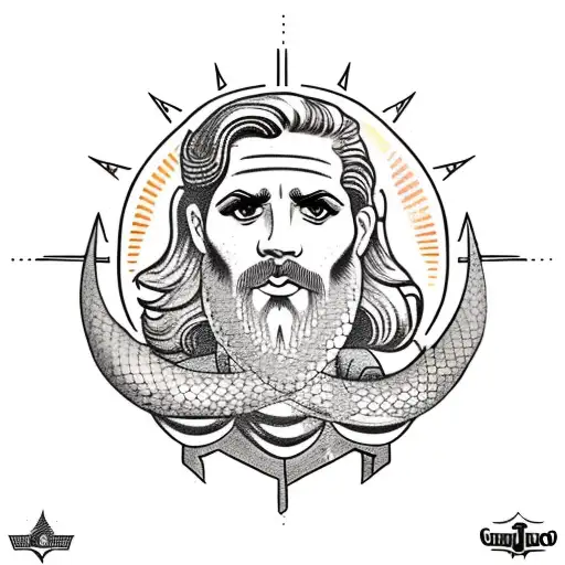 Greek God Apolo with the sun and snake  tattoo design idea