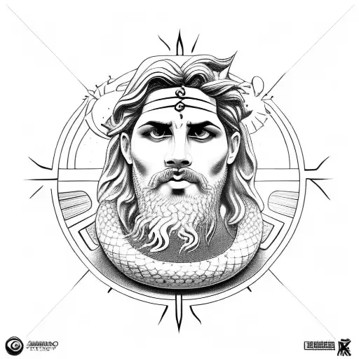 Greek God Apolo with the sun and snake no  eyes tattoo design idea