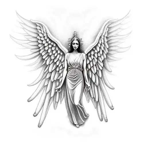 Angel in chains on the ground tattoo design idea