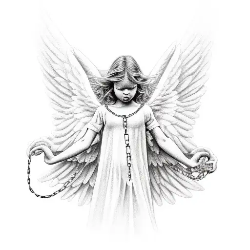 Angel in chains tattoo design idea