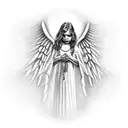 Angel in chains on the ground tattoo design idea