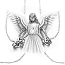 Angel in chains on the ground tattoo design idea