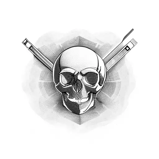 Mechanic tools arranged in a skull shape with blackwork linework tattoo design idea