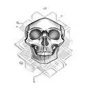 Mechanic tools arranged in a skull shape with blackwork linework tattoo design idea