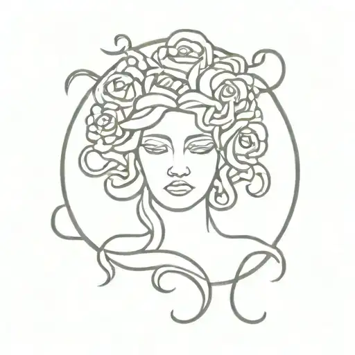 Medusa and flowers tattoo design idea