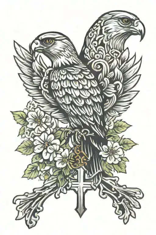 polish falcon Irish Catholic cross tattoo design idea