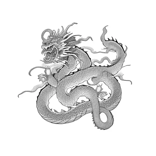 A Japanese dragon coiled around a traditional Japanese fan tattoo design idea