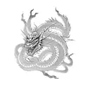 A Japanese dragon coiled around a traditional Japanese fan tattoo design idea