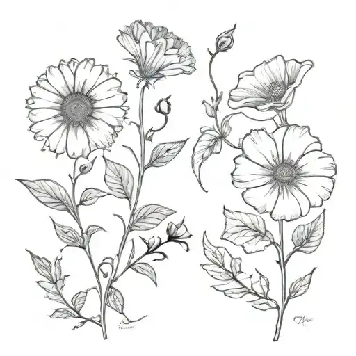 aster and morning glory with virgo zodiac sign tattoo design idea