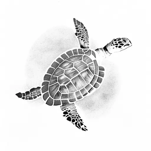 sea turtle with hibiscus flowers tattoo design idea