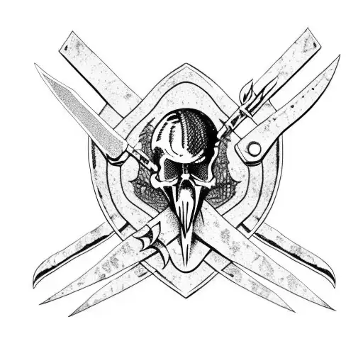 raven skull with two battle axes and runes viking tattoo design idea