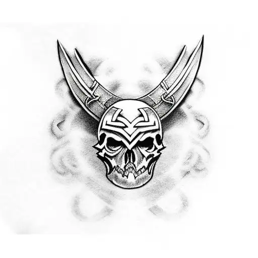 Chest piece, viking style with a raven skull in the middle, 2 battles axes edging the chest with viking runes carved  tattoo design idea