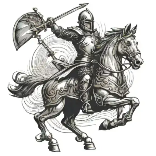 knight on horse with a sword in the hand hight tattoo design idea