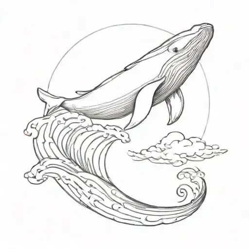 A minimalist design of a whale riding a wave in the ocean tattoo design idea