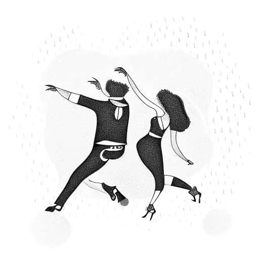 2 people dancing in the rain  tattoo design idea