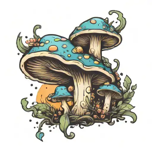 magical mushroom over a gravity universe tattoo design idea
