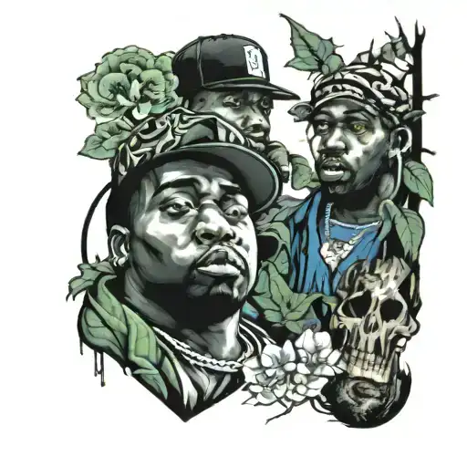biggie smalls and tupac with a magical forest  tattoo design idea