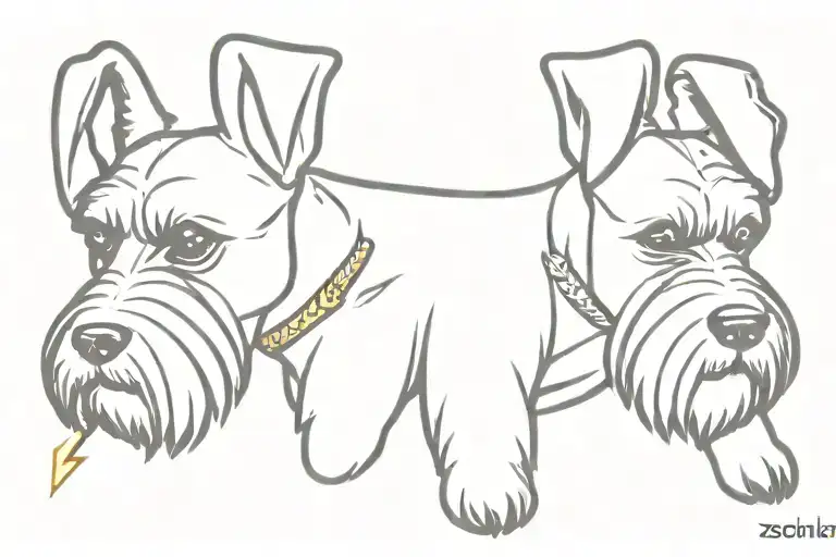 schnauzer ears with name Zeus holding a lightning bolt tattoo design idea