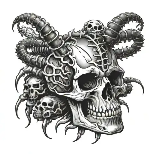 centipede with human skull as head tattoo design idea
