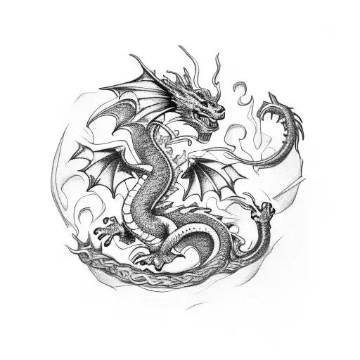 dragon eat pasta tattoo design idea