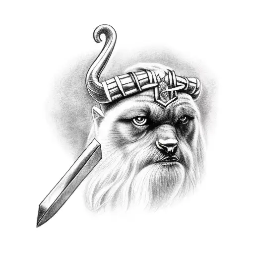 Thor with Hammer, Odin with Raven and Viking Symbols  tattoo design idea