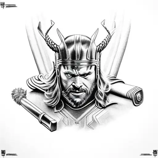 Thor with Hammer, Odin with Raven and Viking Symbols  tattoo design idea