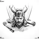 Thor with Hammer, Odin with Raven and Viking Symbols  tattoo design idea