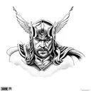 Thor with Hammer, Odin with Raven and Viking Symbols  tattoo design idea