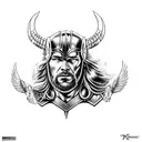 Thor with Hammer, Odin with Raven and Viking Symbols  tattoo design idea