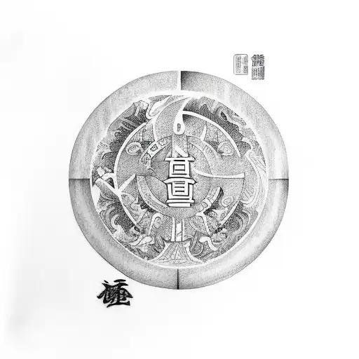 Cover up tattoo of 6 mandarin characters down spine tattoo design idea