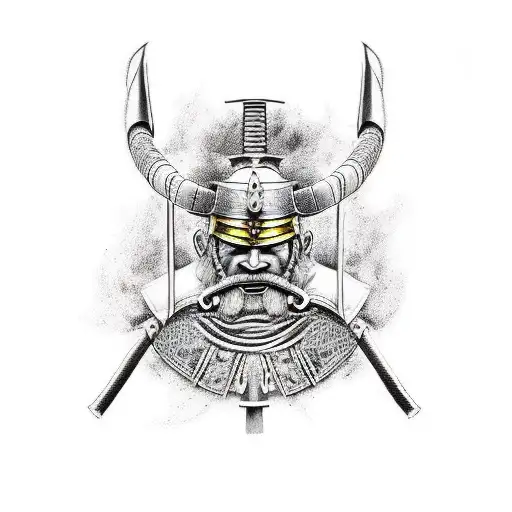 samurai, viking, knight, and spartan seperated but all in one piece tattoo design idea