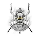 samurai, viking, knight, and spartan seperated but all in one piece tattoo design idea