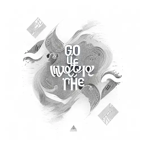 'go with the flow' text with waves around it tattoo design idea